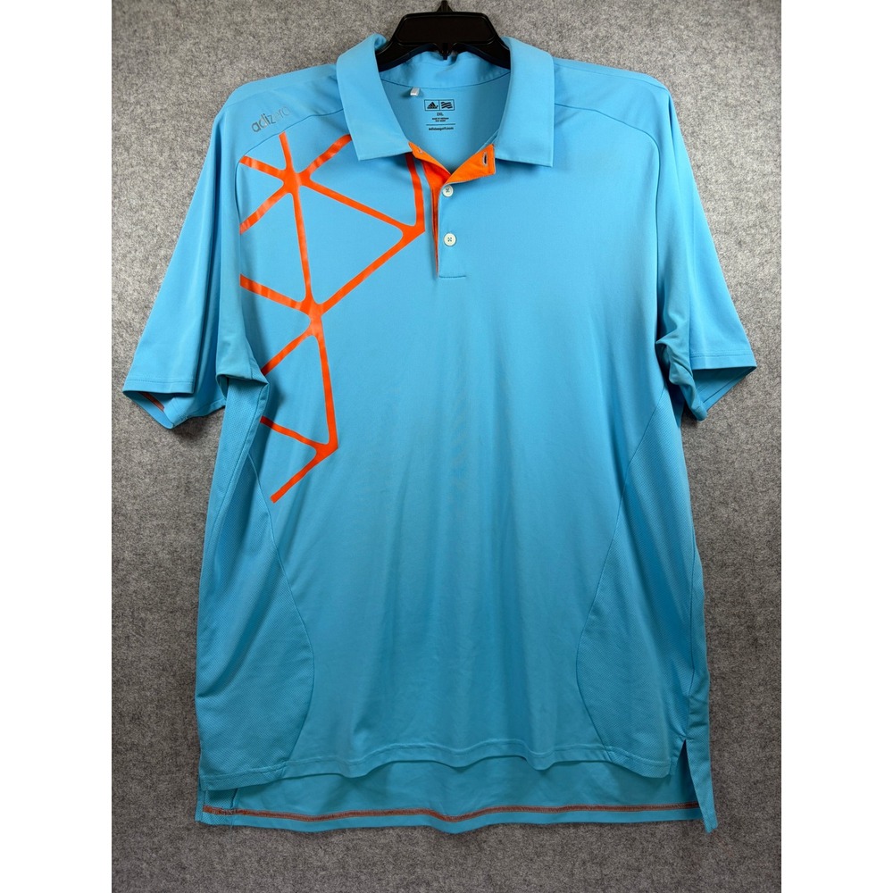 Adidas Golf Adizero Mens2XL Blue Orange Geometric Graphic Performance Polo Shirt